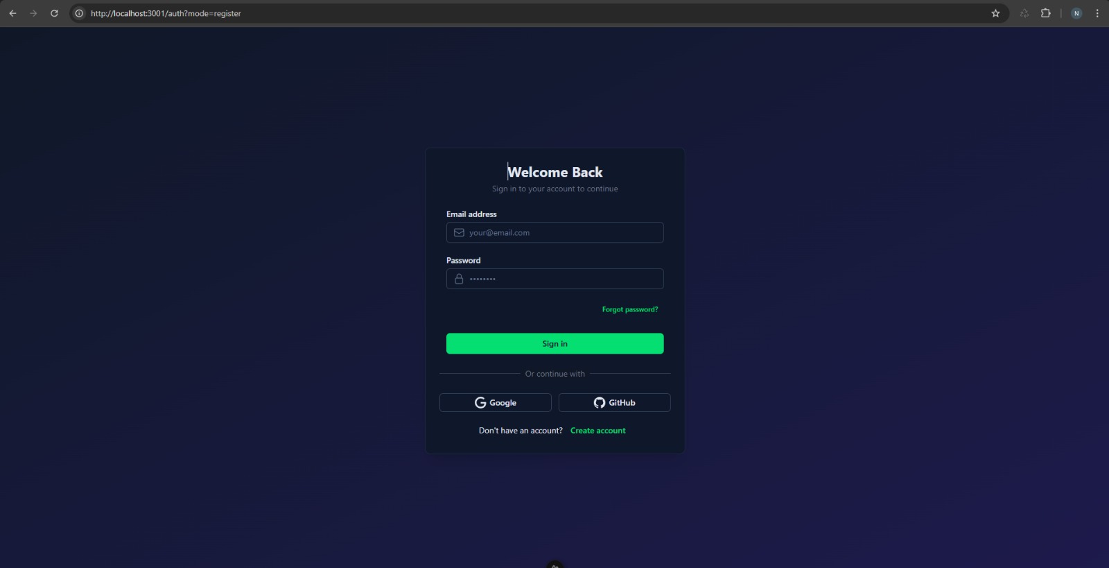 Taskify login form with email, password, password recovery, Google, and GitHub options